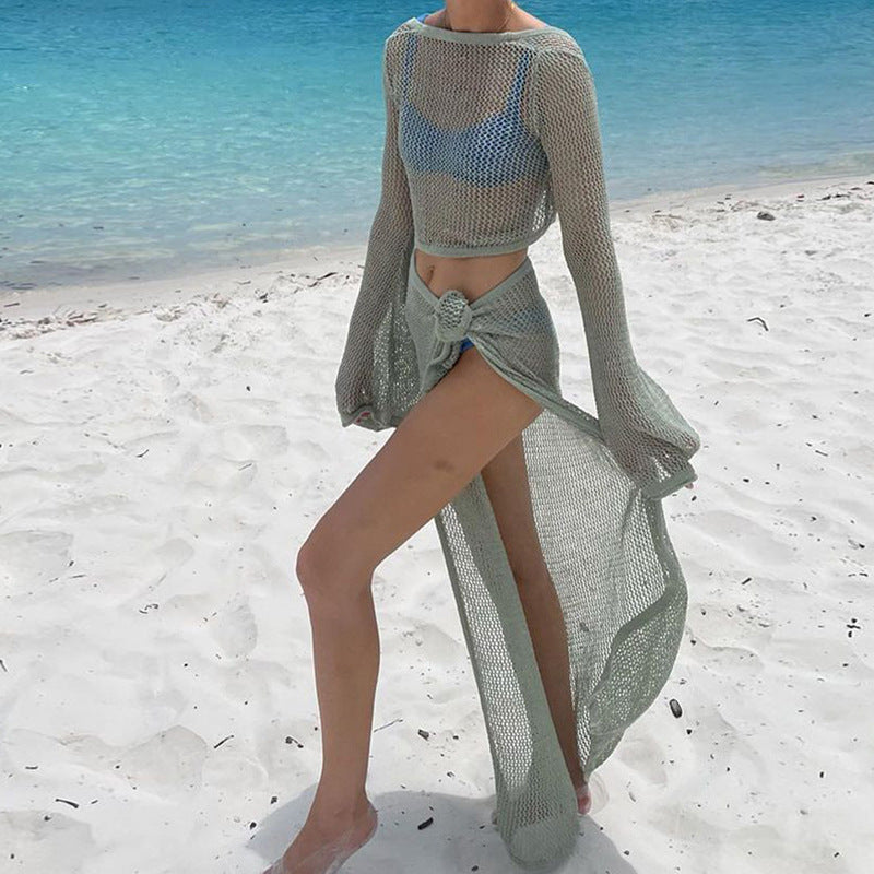Dame Transparent Strandkjole med hudvenligt netdesign og dyb split Stilla