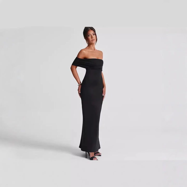 Dame Elegant omslagskjole med off-shoulder udskæring og tætsiddende snit Skovae