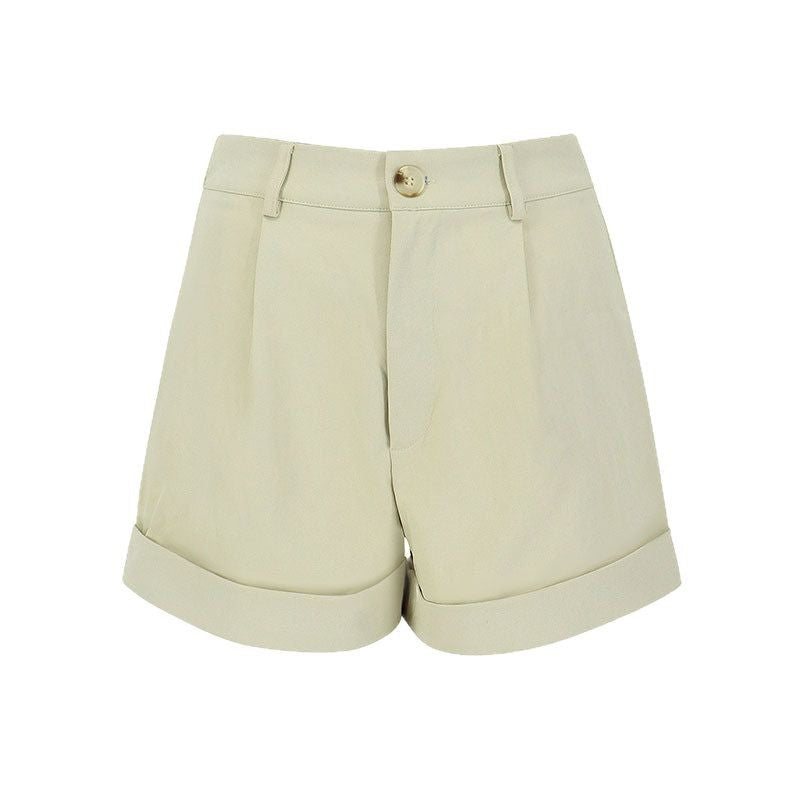 Dame elegant korte shorts med høj talje og omfoldet kant Skovae