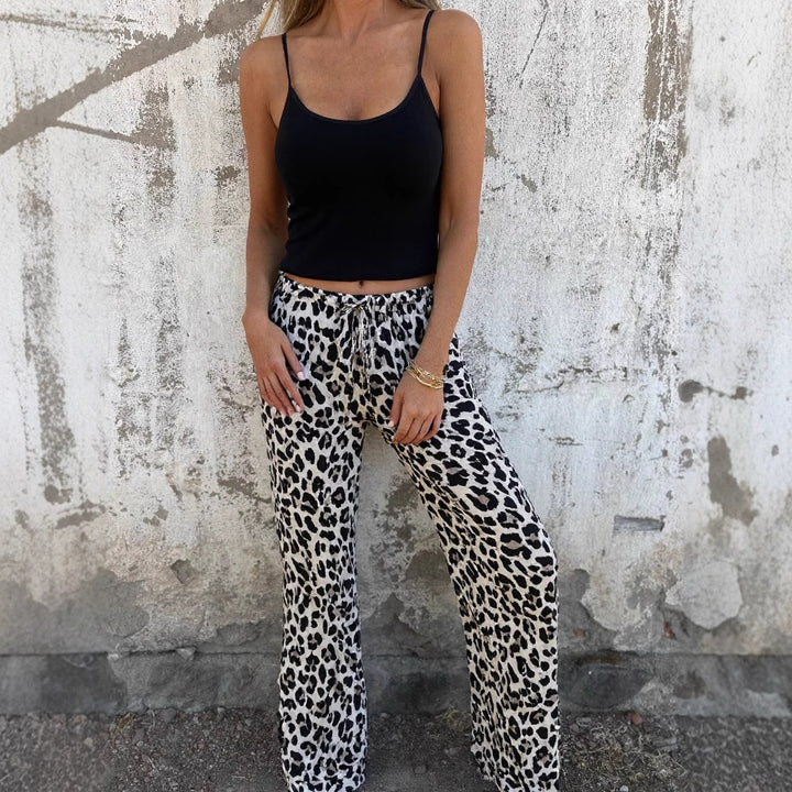 Dame afslappet joggingbukser med leopardmønster og elastisk talje Stilla