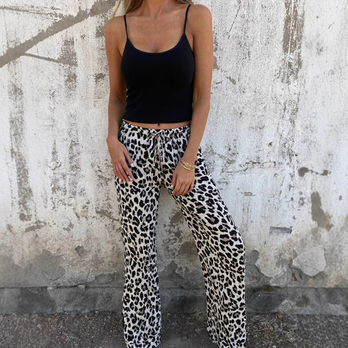 Dame afslappet joggingbukser med leopardmønster og elastisk talje Stilla