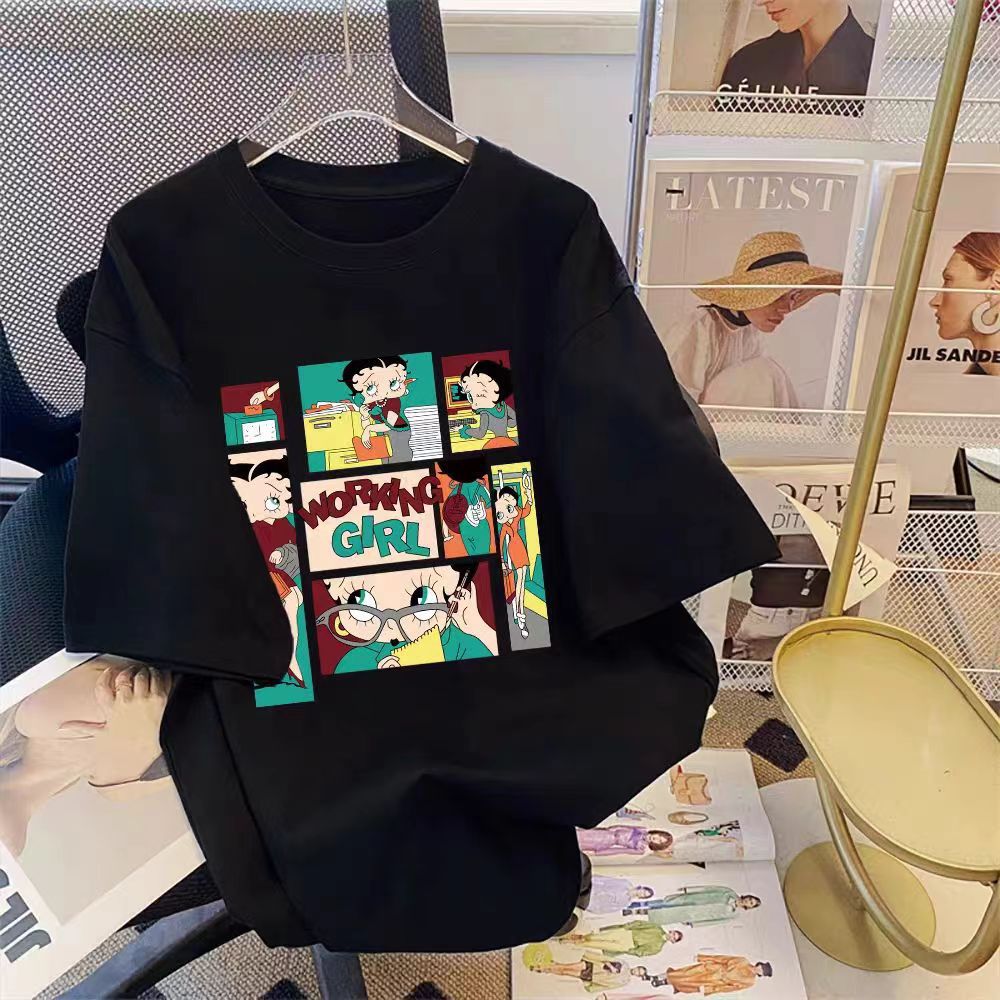 Dame T-shirt med kreativt comic-design Stilla