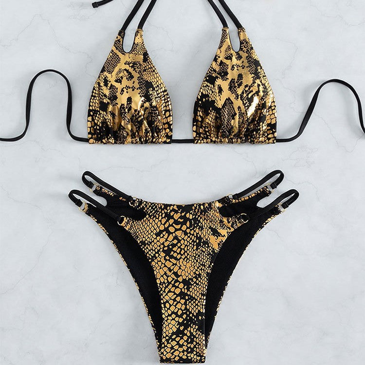 Dame triangel-bikini med raffineret snit og snoet design Skovae