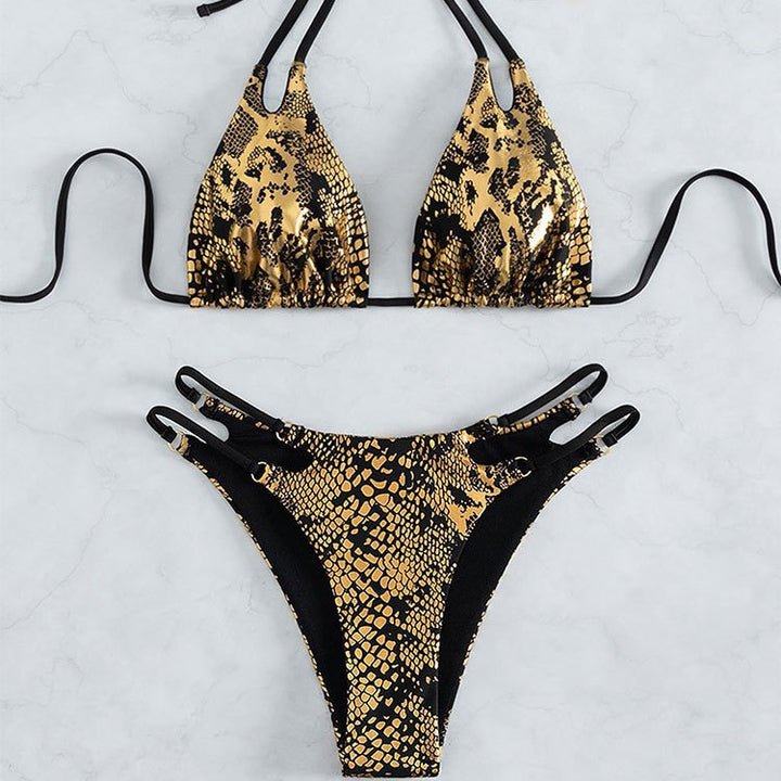 Dame triangel-bikini med raffineret snit og snoet design Skovae