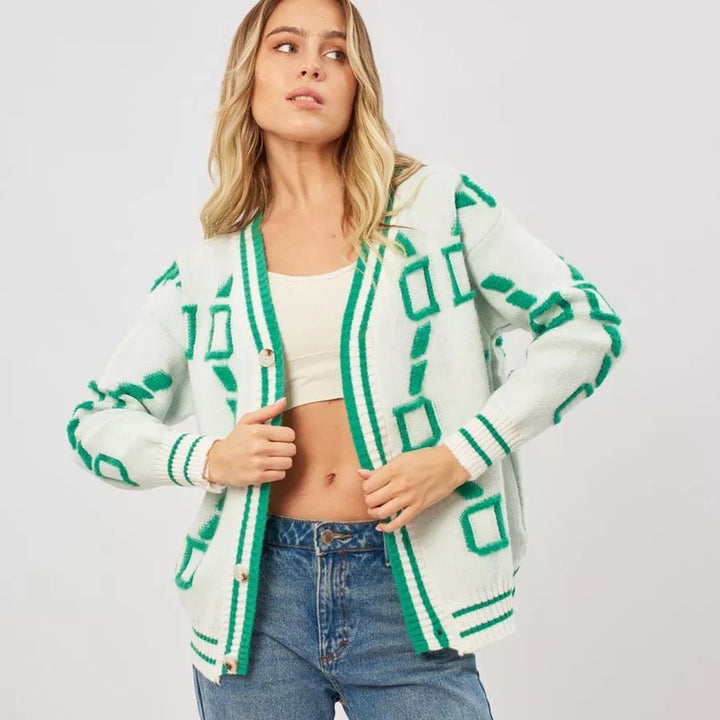 Femme Statement Geometrisk Strikjakke Stilla