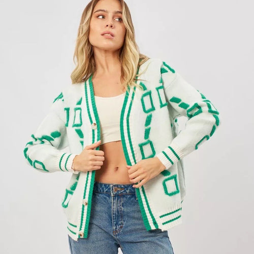 Femme Statement Geometrisk Strikjakke Stilla