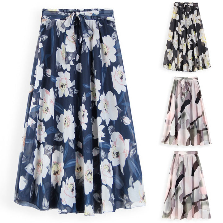Dame maxifarvet nederdel med floral design og elastisk talje Stilla