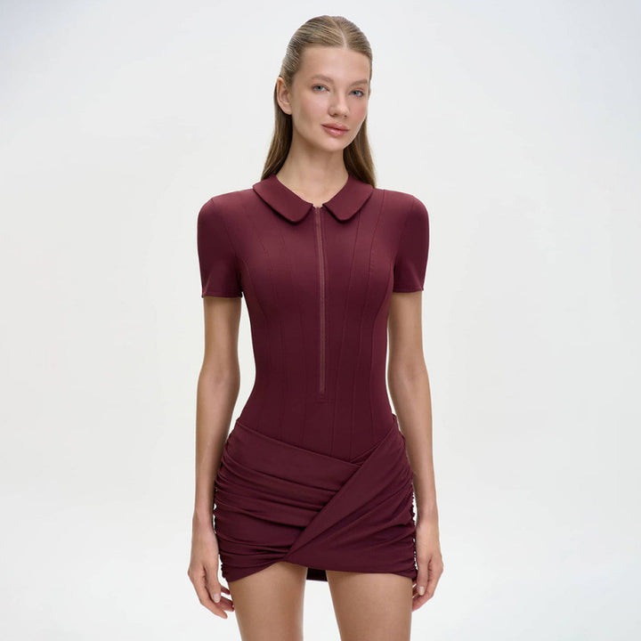 Damen Figurbetontes Minikleid mit Kragen und Reißverschluss Skovae