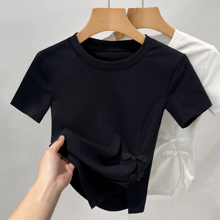 Dame kropsnær kortærmet shirt med moderigtigt knudedetalje Stilla