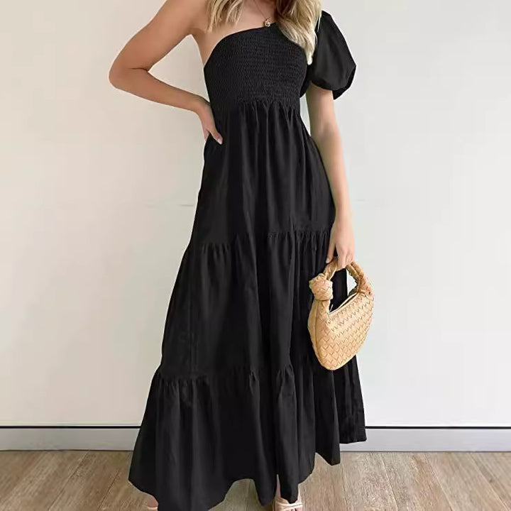 Dame Off-Shoulder Maxikjole med voluminøse ærmer og flæsedetaljer Stilla