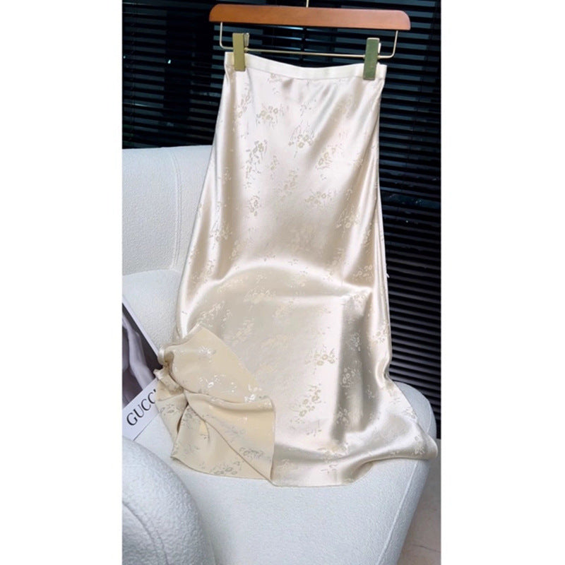 Damer elegant, flydende satin nederdel med delikat blomstermønster og høj talje Stilla