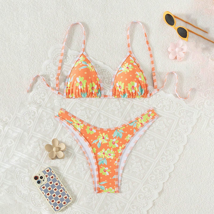 Dame Triangel-Bikini med blomsterdesign og legende båndsklips Skovae