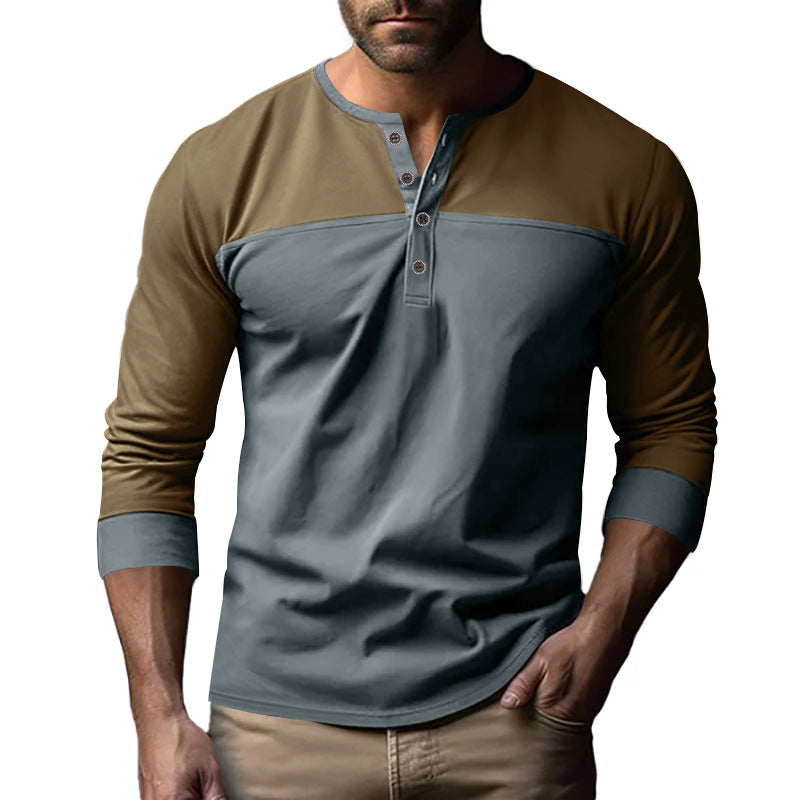Herrer langærmet Henley skjorte med kontrast-patch kort knapliste og ribbede manchetter Skovae