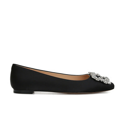Dame elegante satin ballet sko med dekorativ smykke accent Stilla