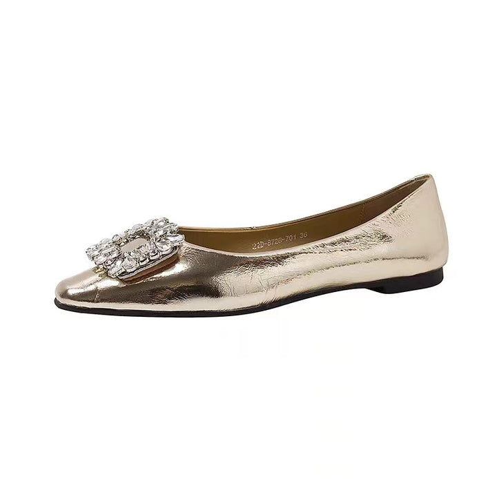 Dame Ballerina Flats med spids tåområde og dekorativ strassschnalle Stilla