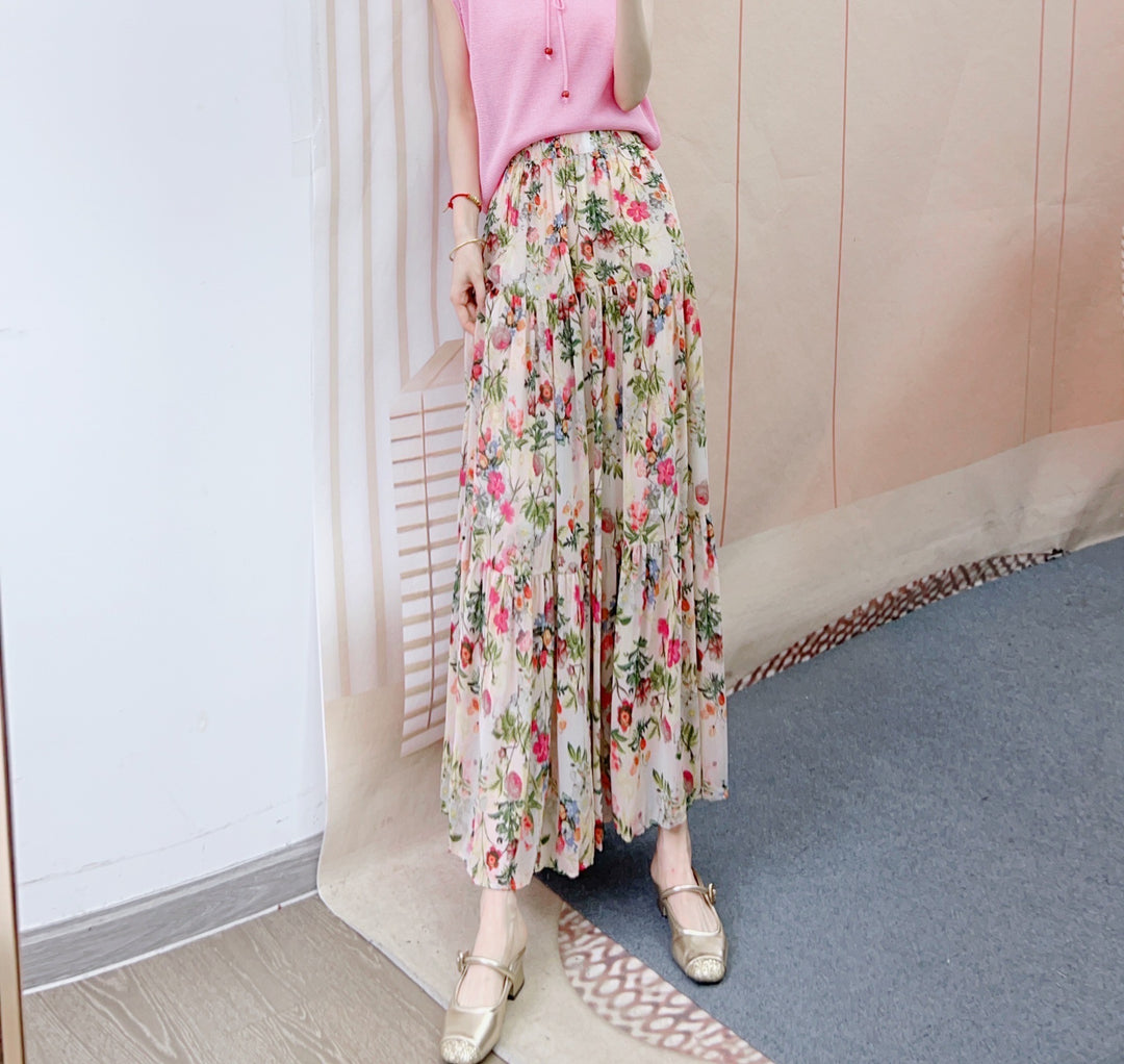 Frau maxiskørt med blomstermotiv og let stof Stilla