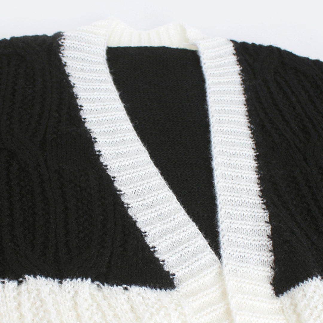 Dame afslappet strik cardigan med unikt blokdesign Stilla