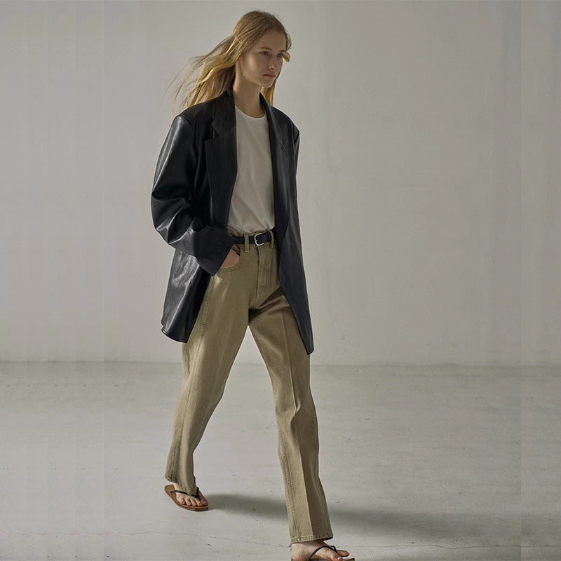 Kvinders casual oversized blazer lavet af høj kvalitet syntetisk læder Stilla
