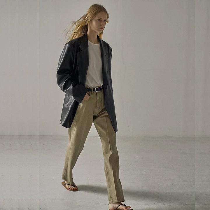Kvinders casual oversized blazer lavet af høj kvalitet syntetisk læder Stilla