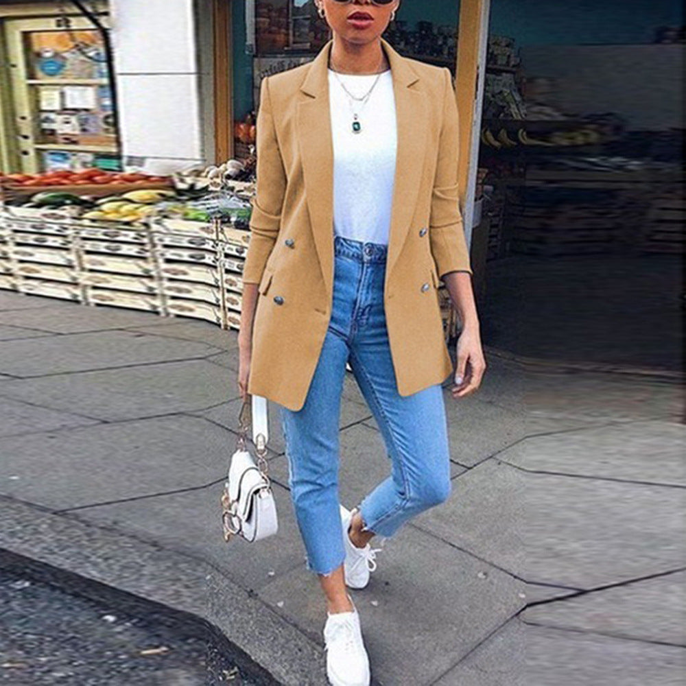 Dame Elegant Blazer med dobbelt knaplukning Stilla