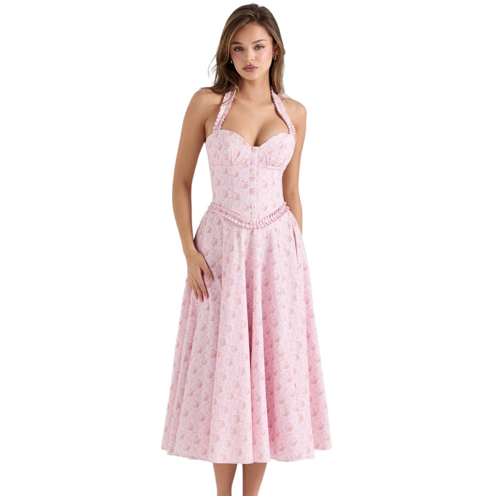 Dame bryllupsdresses med buet halsudskæring og blomstermotiv