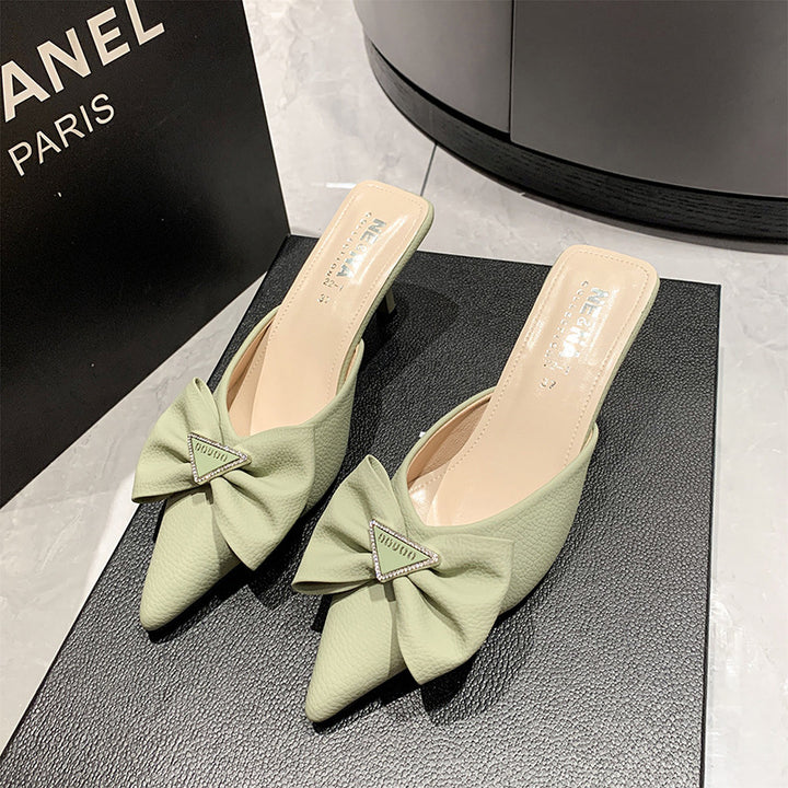 Dame Slingback-sandaler med dekorativ sløjfe-applikation og elegant spids-design Stilla