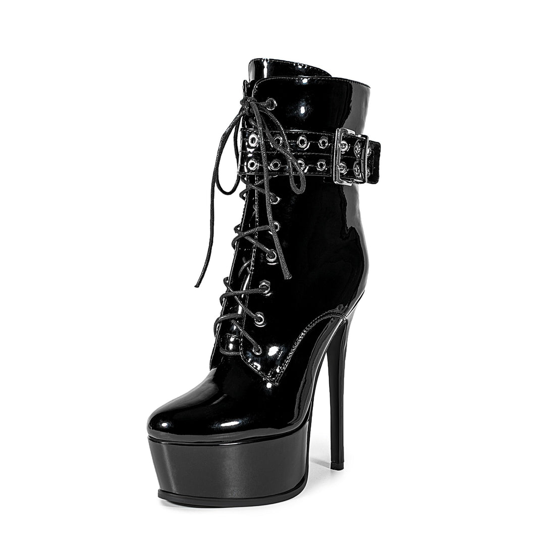 Femme High-Shine Platform Snørebånd Støvletter Stilla