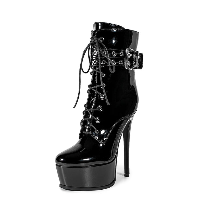 Femme High-Shine Platform Snørebånd Støvletter Stilla