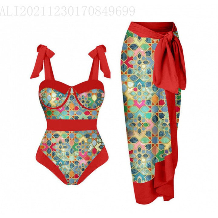 Dame Bikini-sæt med blomsterdesign og elegant overkjole Skovae