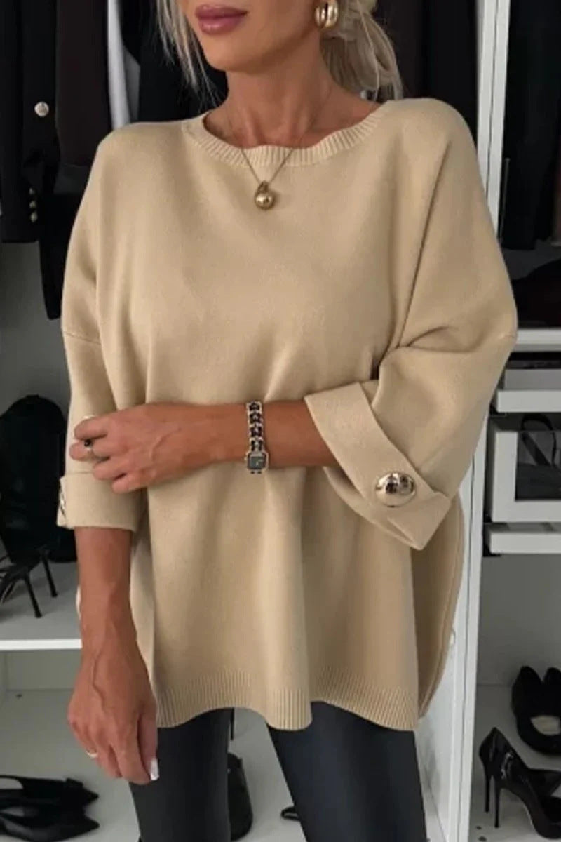Dame oversized strikket sweater med dekorative knapper Stilla