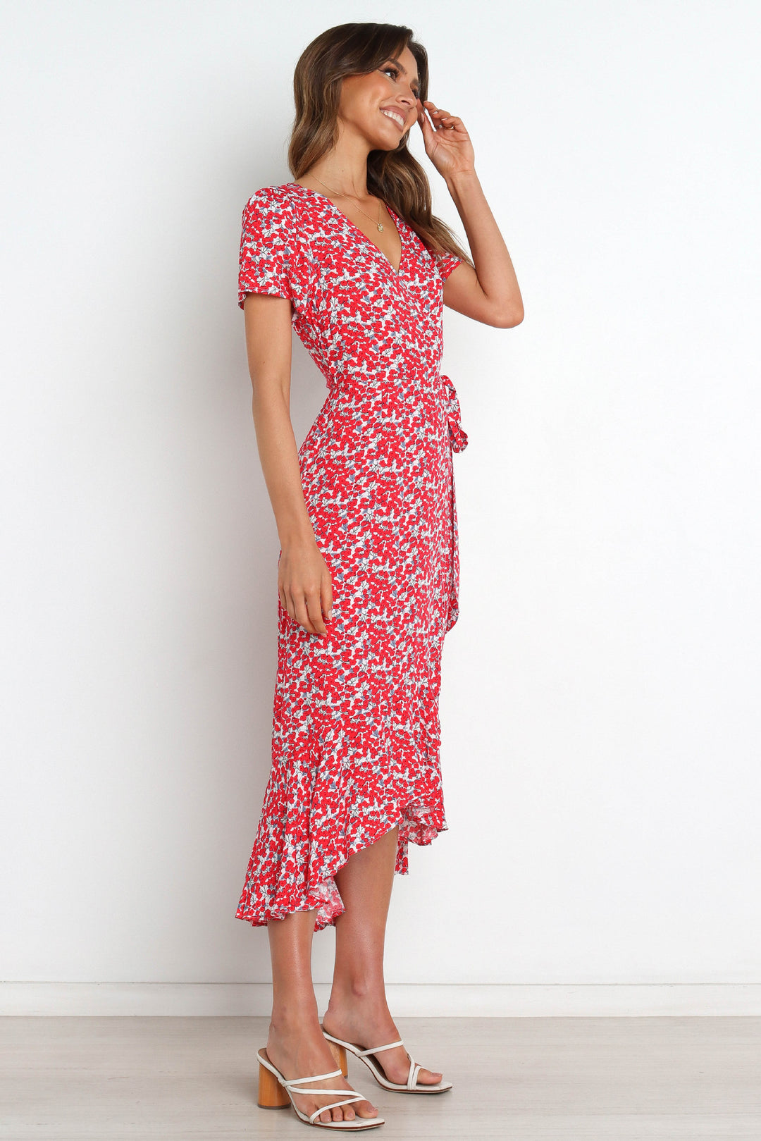 Dame Wrap Midi Kjole med blomstertryk Stilla
