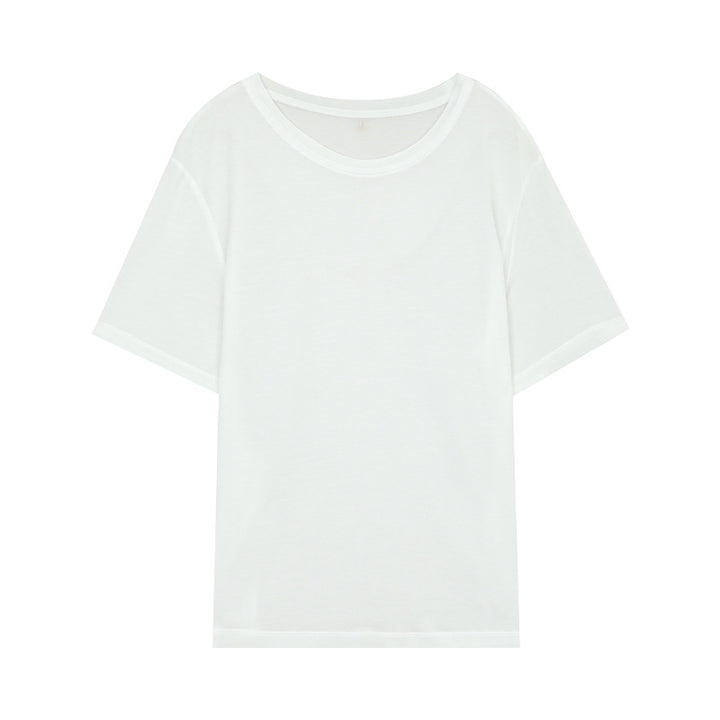 Dame afslappet oversized T-shirt lavet af høj kvalitet bomuldsblanding med bred rund halsudskæring Stilla