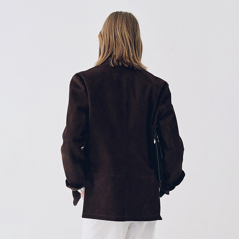 Kvinder Elegant Suede Blazer med Praktiske Lommer Stilla