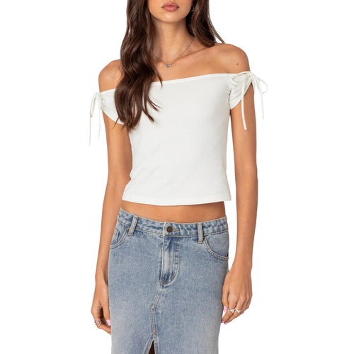 Dame raffineret Off-Shoulder T-shirt med elegante bindebånd Skovae