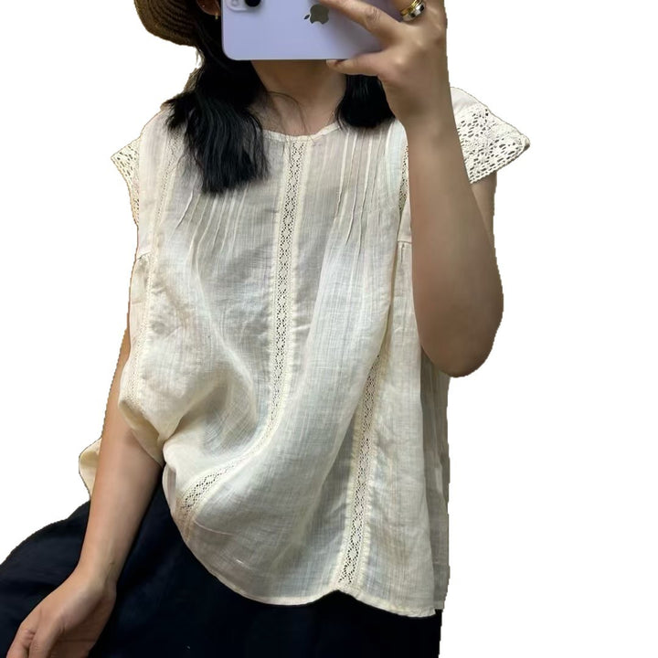 Femme Ruffle Ærme Afslappet Linned Top Stilla