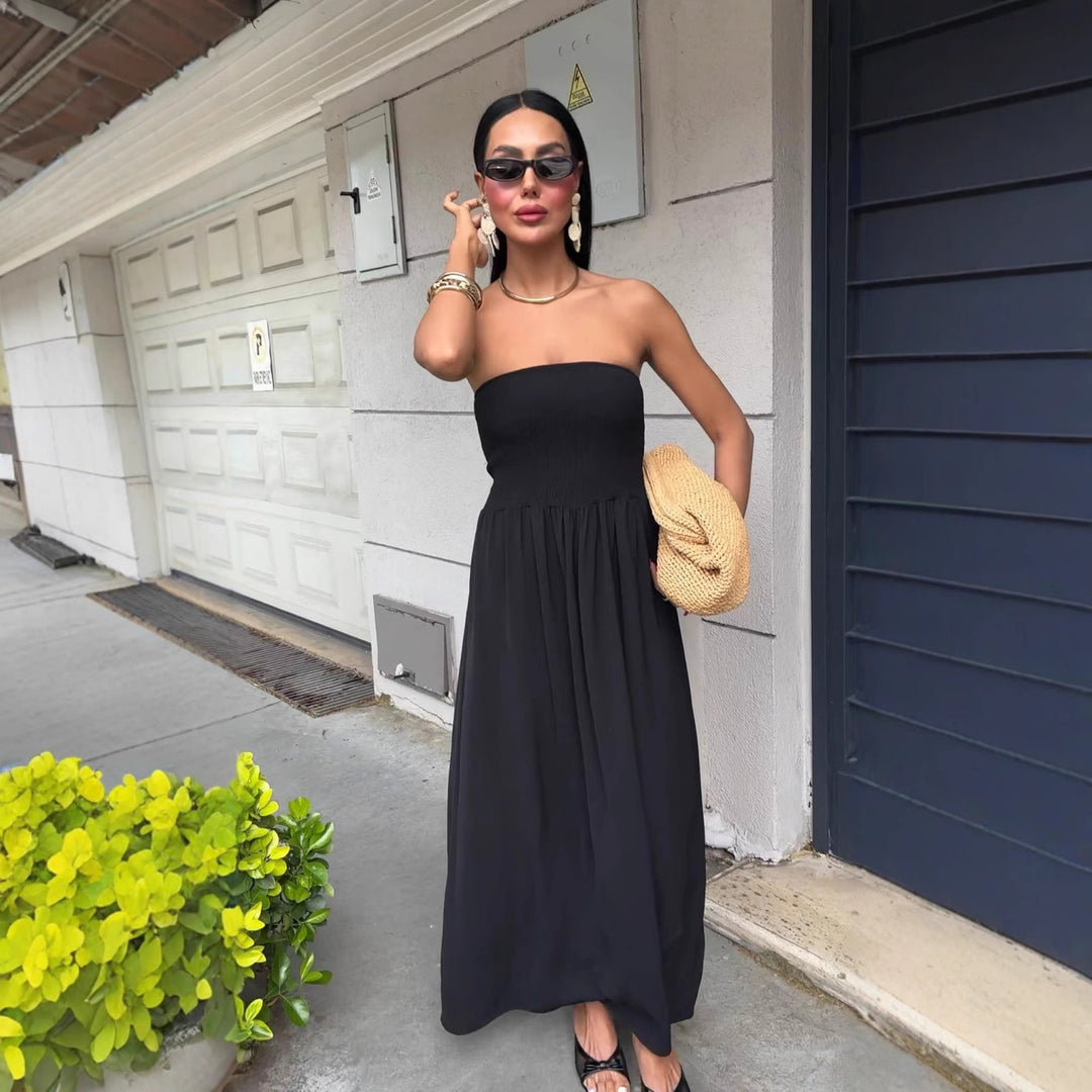 Without straps maxi dress for women with gathered bodice Stilla