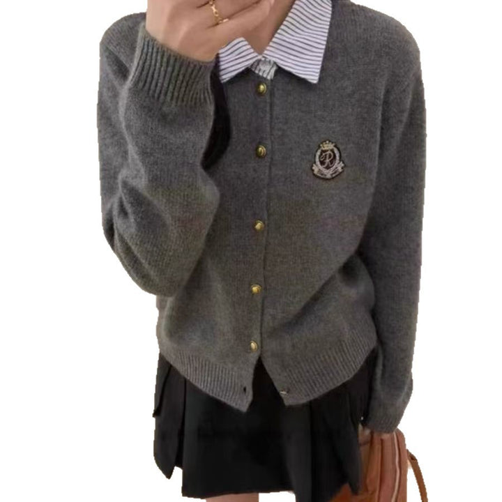 Dame Cashmere Strik Cardigan med Gyldne Knapper Stilla