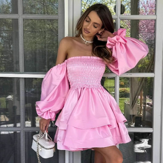 Dame Off-Shoulder Volandkjole med flæsedetaljer og afslappet snit Stilla