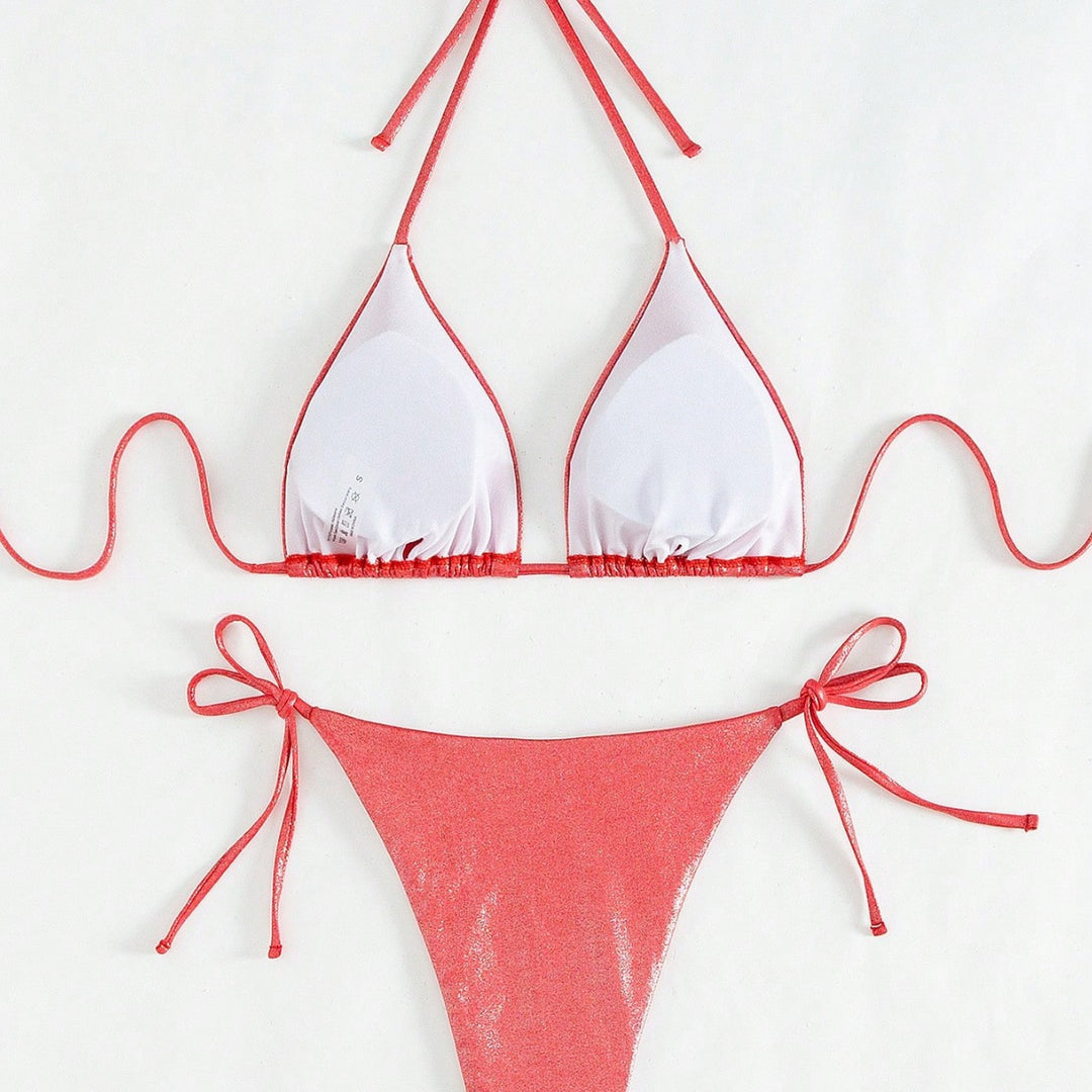 Dame Triangel-Bikini med skinnende effekt og justerbare stropper Stilla