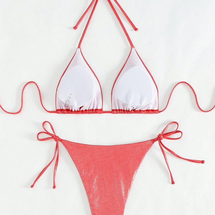 Dame Triangel-Bikini med skinnende effekt og justerbare stropper Stilla
