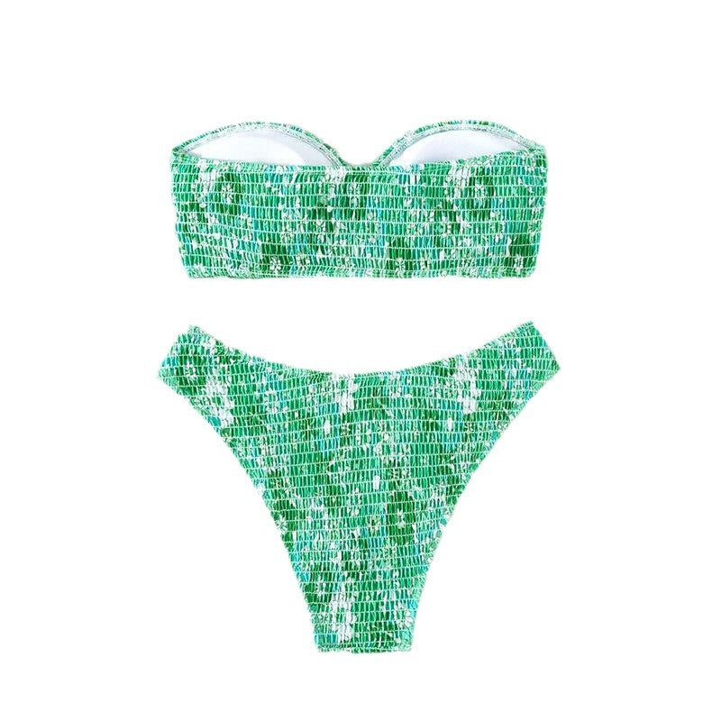 Dame bikini-sæt med elastisk bandeau-overdel og højt skåret trusser Stilla