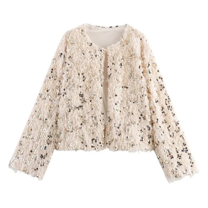 Femme Shimmery Fuzzy Crop Jakke Stilla