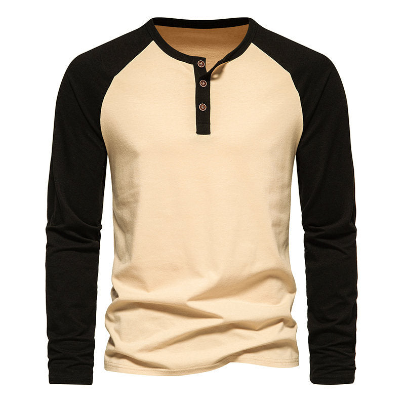 Herrer Stilfuld Kontrast Henley Langærmet T-shirt Stilla