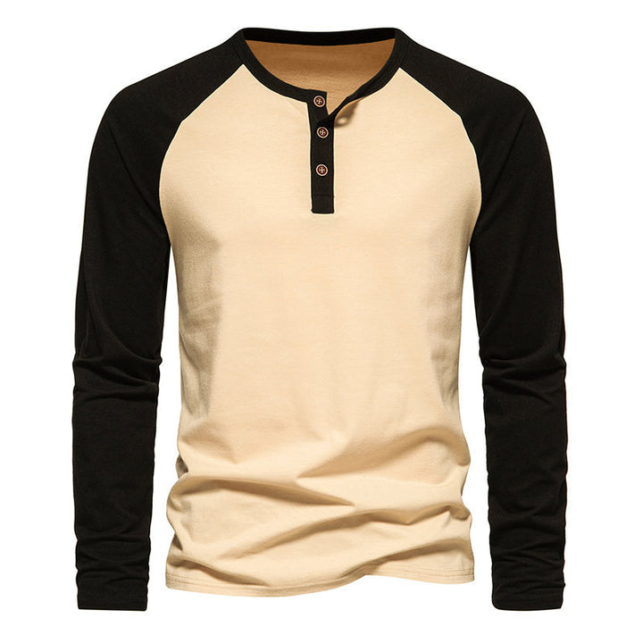 Herrer Stilfuld Kontrast Henley Langærmet T-shirt Stilla