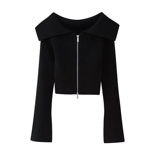 Dame Elegant Cropped-Jakke med bred Krave og Lynlås Stilla