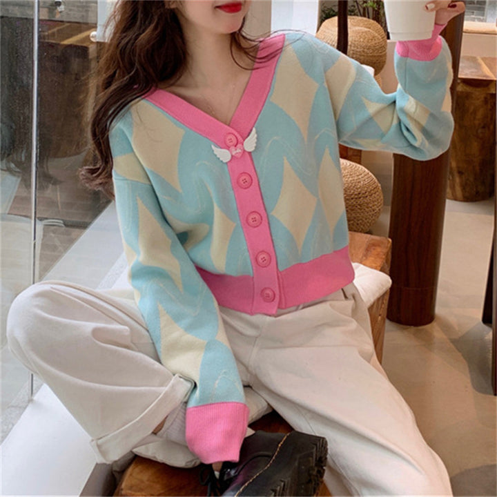 Femme mønstret strikknap-cardigan Stilla