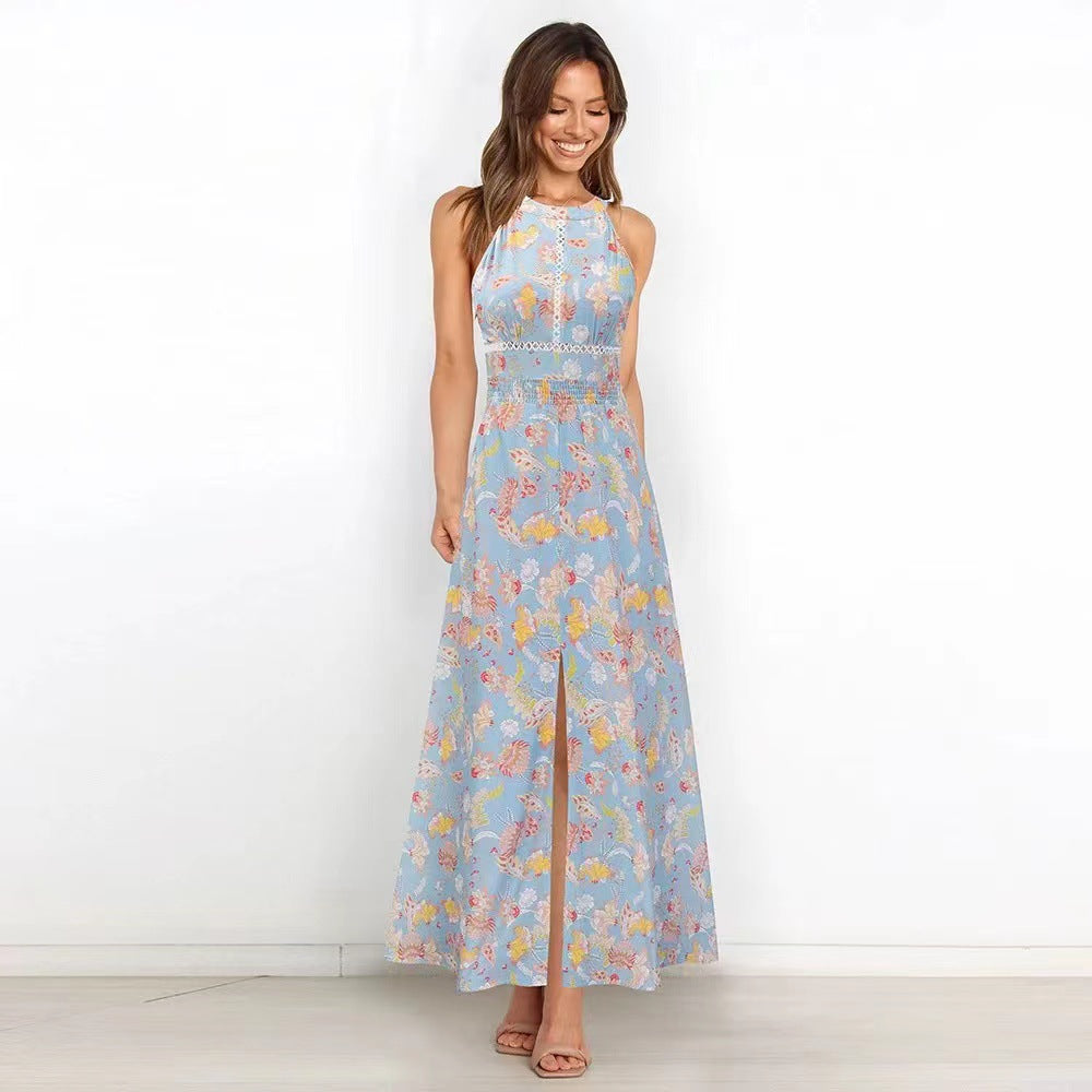 Dame Maxi-kjole med blomsterprint og elegant slidse Stilla