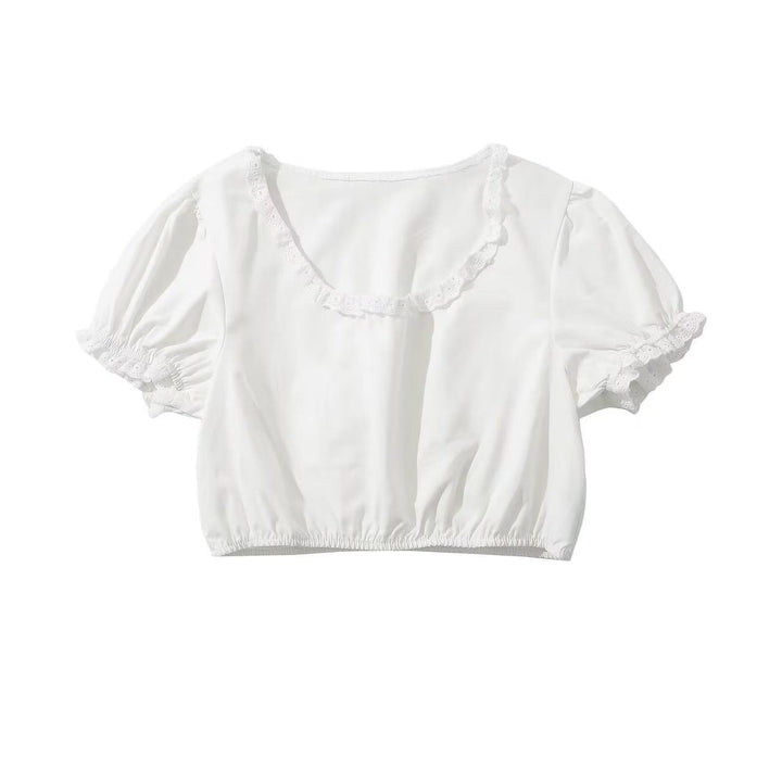 Femme Ruffles-kortærmet-crop-top med blonder Stilla