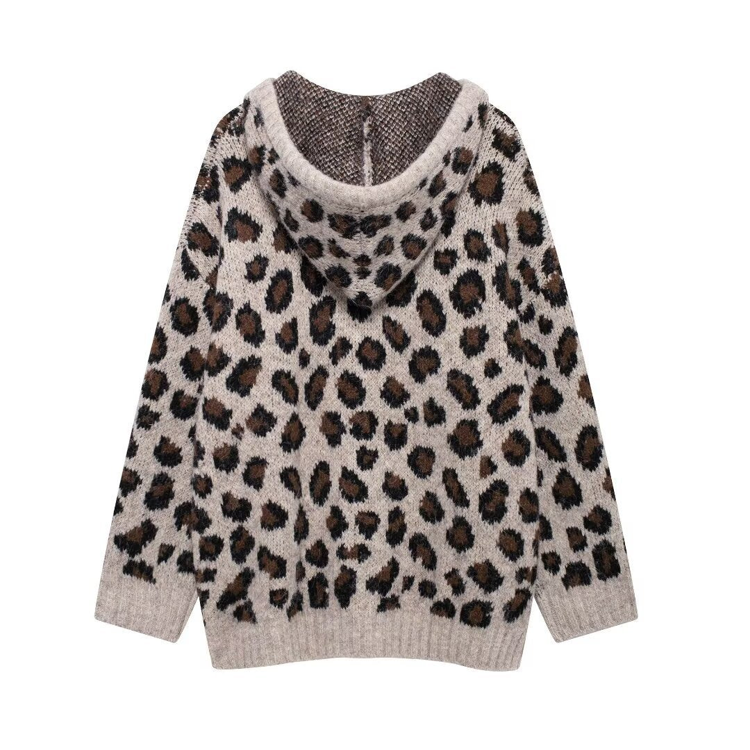 Femme Cozy Leopardskinds mønster Hoodie Sweatshirt Stilla
