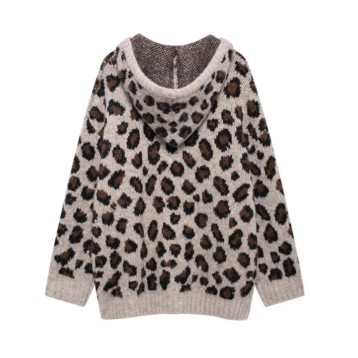 Femme Cozy Leopardskinds mønster Hoodie Sweatshirt Stilla